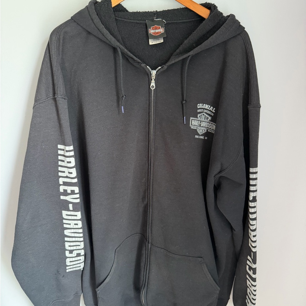 Harley Davidson Zip Up Hoodie 4XL Skull Graphic Sleeve Biker Black Sweatshirt